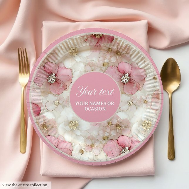 Delicate pale pink and gold 60th birthday plates pappteller (Delicate pale pink and gold 60th birthday plate)