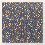 Delicate Pink Buds on Brown Branches Glasuntersetzer<br><div class="desc">Seamless floral pattern of delicate pink buds on slender brown branches against a dark blue background,  creating an elegant,  calming design.</div>