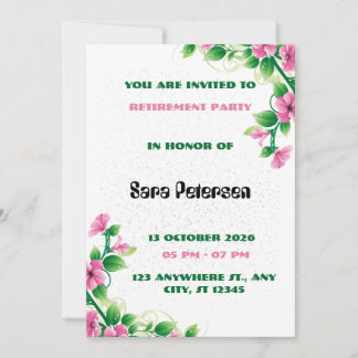Delicate Pink Flower Retirement Party Invitation Einladung
