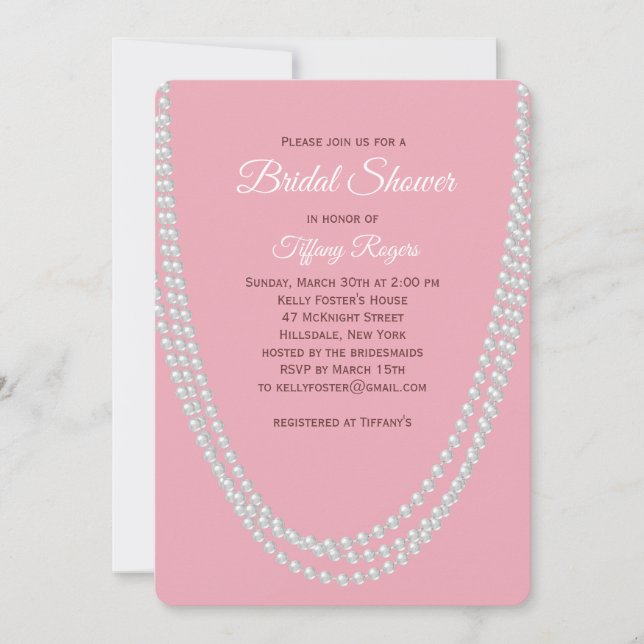 Delicate Pink Pearls Bridal Shower Invitation Einladung (Vorderseite)