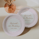 Delicate Pink Plaid Gingham Pappteller<br><div class="desc">This design features a delicate pink plaid background and a soft natural aesthetic.</div>