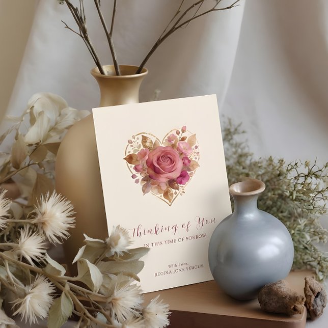 Delicate Pink Tones Floral Heart Sympathy (Delicate Dusty Pink Tones Floral Heart Sympathy Card Design.)