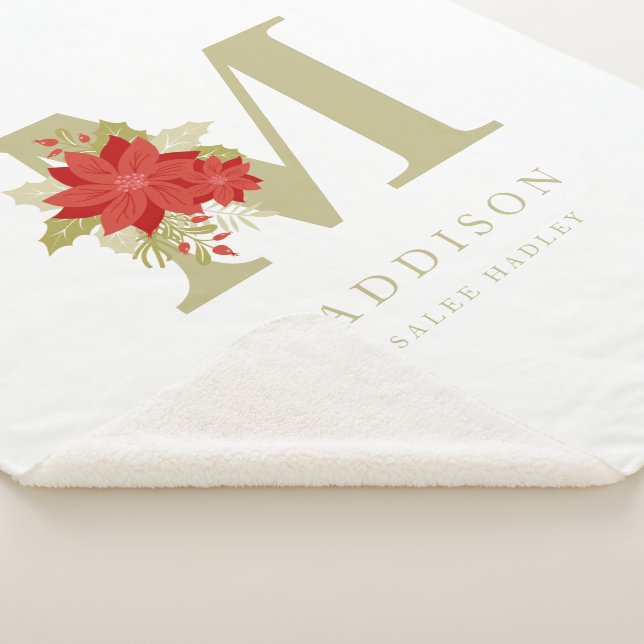 Delicate Poinsettias M Initial Christmas Girl Gift Sherpadecke (3/4)