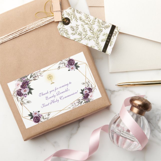 Delicate Purple Pink Peony Flowers Holy Communion  Rechteckiger Aufkleber (Schenken)