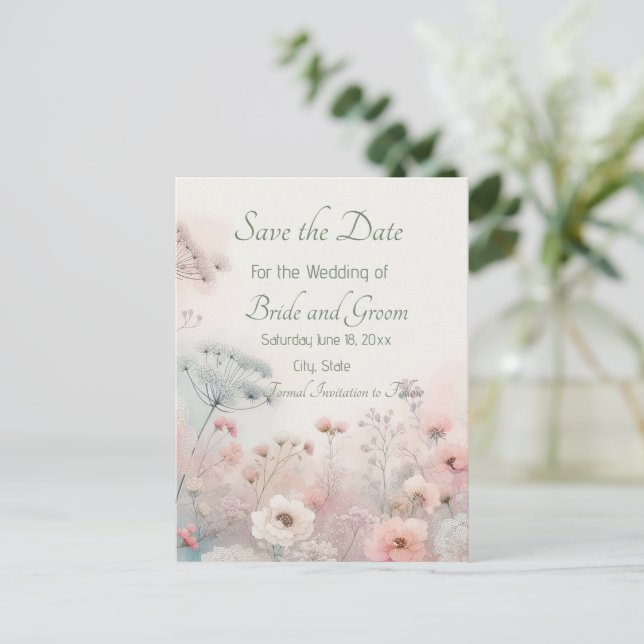 Delicate Queen Anne's Lace Save the Date Postcard Postkarte (Stehend Vorderseite)