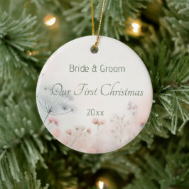 Delicate Queen Anne's Lace Wedding First Christmas Keramik Ornament