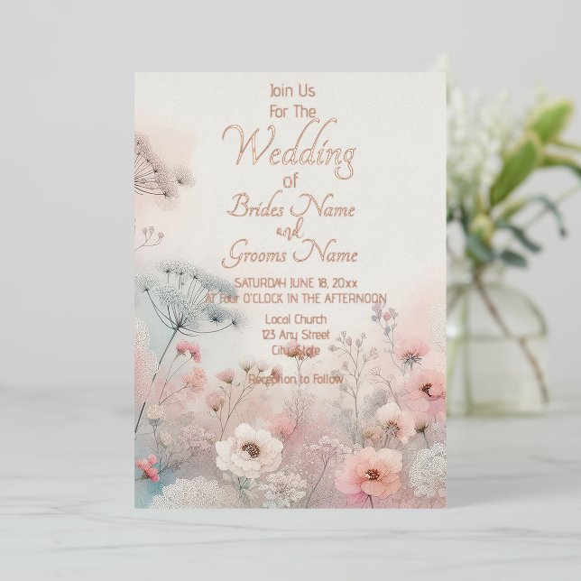 Delicate Queen Anne's Lace Wedding Folieneinladung (Stehend vorne)