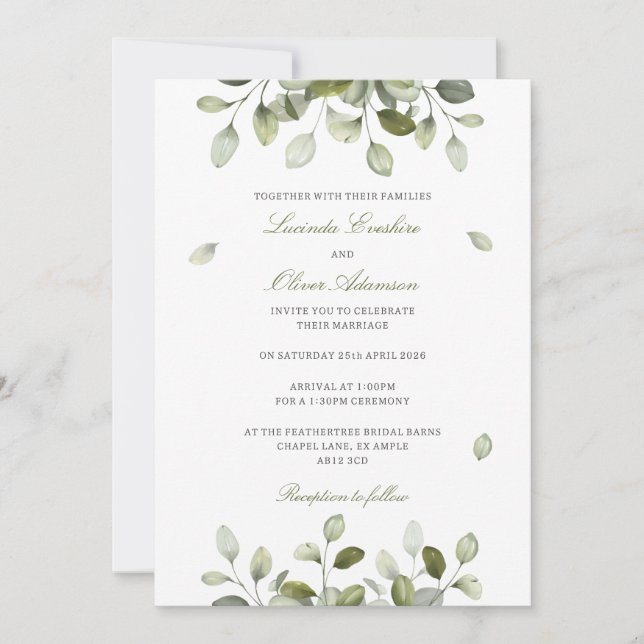 Delicate Sage Eucalyptus Wedding Invitation (Devant)