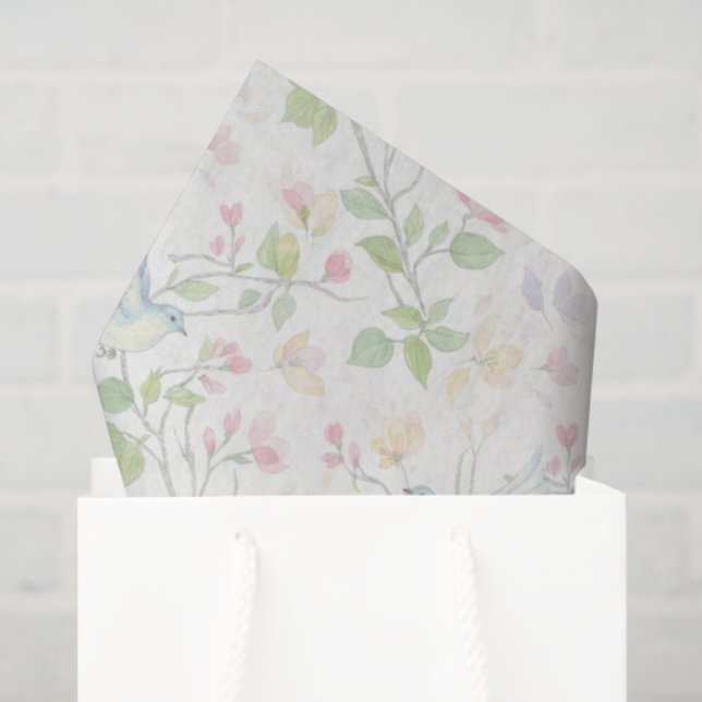 Delicate Spring Bird Custom - Floral Wrapping Seidenpapier (Geschenktüte)