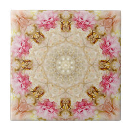 Delicate Taupe & Pink Mandala Design Keramik Tile, Fliese