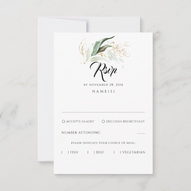 Delicate Verdure et Feuilles d'or mariage RSVP (Devant)