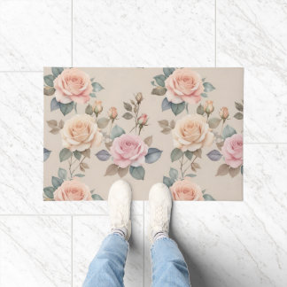 Delicate Watercolor Roses In Soft Pastel Colors Fußmatte