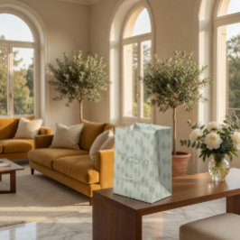 Delicate Watercolor Trees Pattern Light Green  Mittlere Geschenktüte