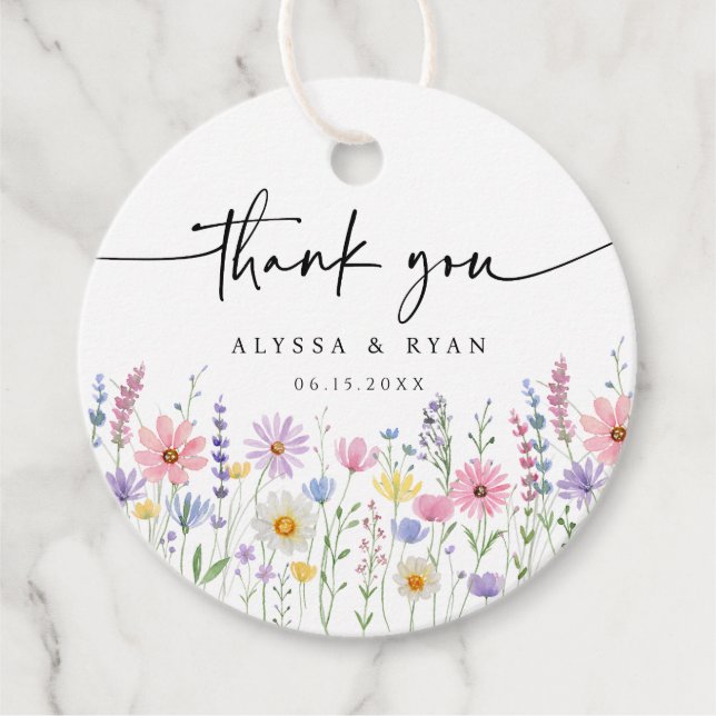 Delicate Wildflower Meadow Wedding Thank You Geschenkanhänger (Vorderseite)