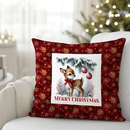 Delicate winter scene baby fawn Christmas pillow  Kissen