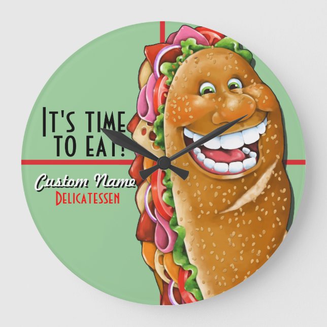 Delicatessen.Sub shop.Deli.Personalisiert Große Wanduhr (Vorderseite)