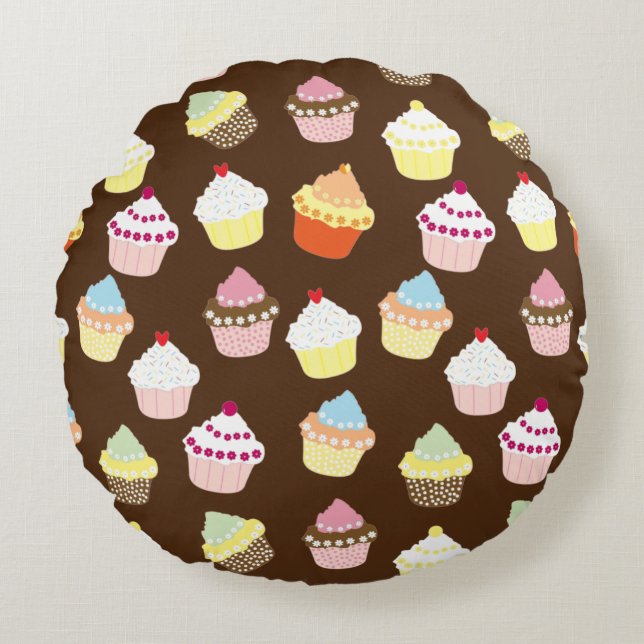 Délicieux Décoré Cupcakes Coussin Rond (Devant)