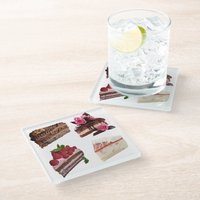 Delicious Cakes Selection Glasuntersetzer (Schrägansicht)