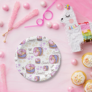 Delicious Donuts Pink purple kids birthday party Pappteller
