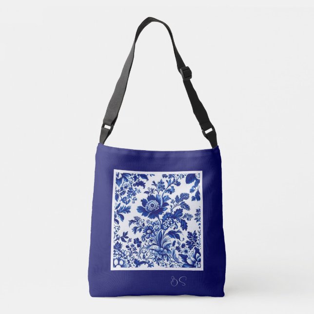 delikat blau elegant Moderne Blume Tragetaschen Mit Langen Trägern (Rückseite)