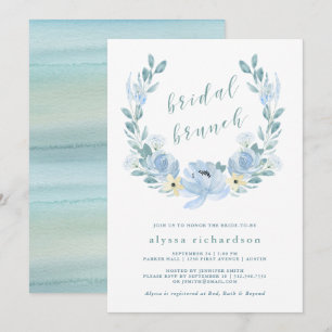 Delikatblau Aquarell Floral Bridal Brunch Einladung