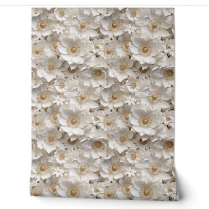 Delikate 3D-Blume aus Weiß und Gold blühen Tapete