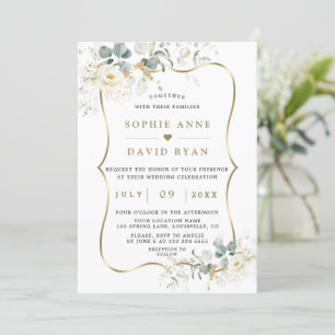 Delikate Aquarellblumen Blätter Goldhochzeit Einladung