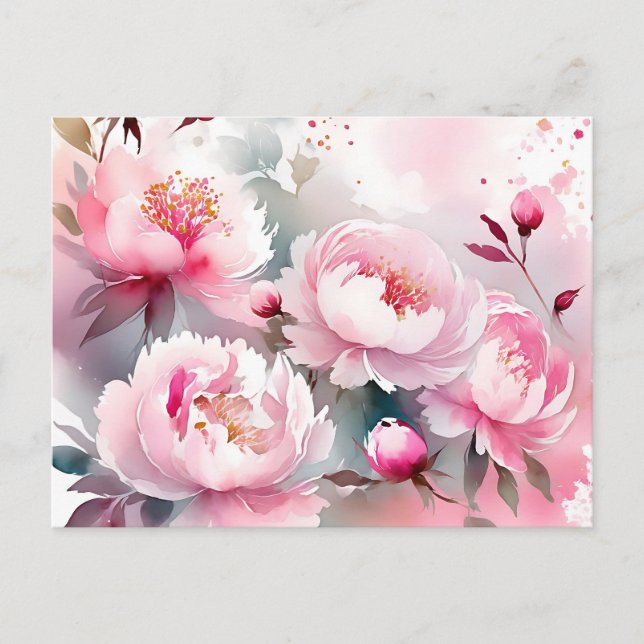 Delikate Aquarellfarben-Blume in weichrosa Postkarte (Vorderseite)