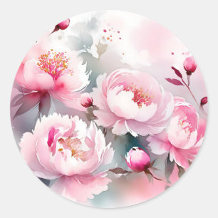 Delikate Aquarellfarben-Blume in weichrosa Runder Aufkleber