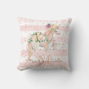 Delikate Aquarellfarben Einhorn Rosa Monogramm Kissen