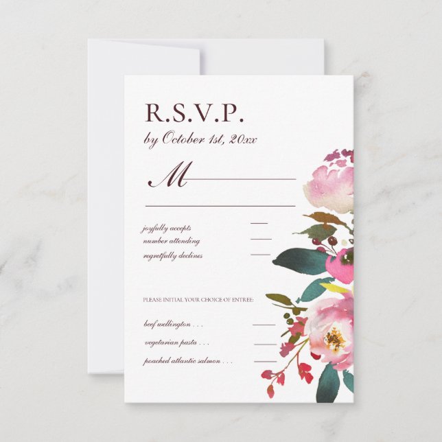 Delikate Aquarellfarben Herbst Rose UAWG RSVP Karte (Vorderseite)