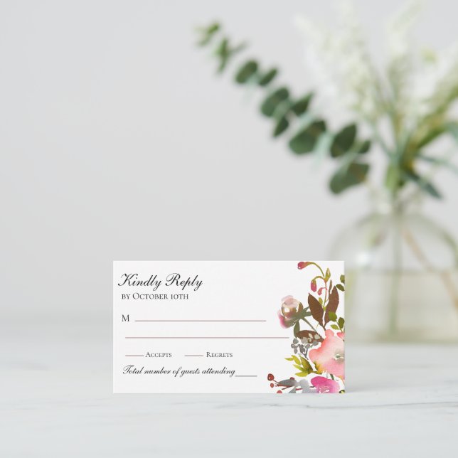 Delikate Aquarellfarben Rose QR Begleitkarte (Stehend Vorderseite)