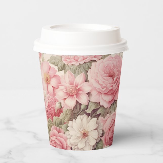 Delikate Aquarellfarben Rosen & Apple Blüten Pappbecher (Vorderseite)