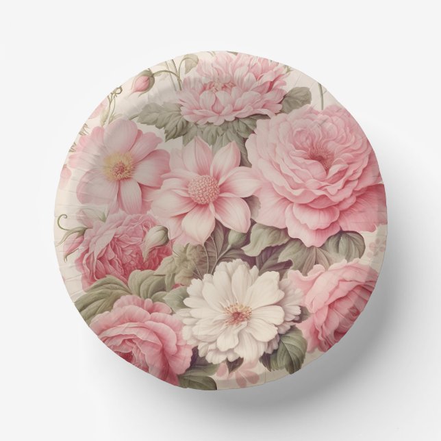 Delikate Aquarellfarben Rosen & Apple Blüten Pappteller (Vorderseite)
