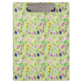 Delikate Aquarellfarben-Wildblumen auf grün Klemmbrett