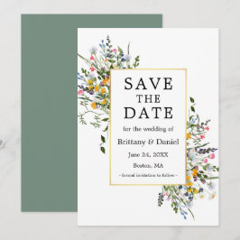 Delikate Aquarellfarben Wildblumen Goldmagen Grün Save The Date