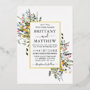 Delikate Aquarellfarben-Wildblumen Hochzeiten von  Folieneinladung