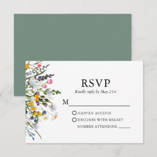 Delikate Aquarellfarben Wildblumen Hochzeitsfeier  RSVP Karte