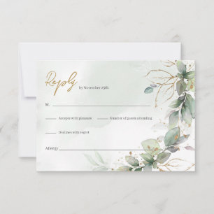 Delikate Aquarellmalweise, grün und goldfarbene Rs RSVP Karte