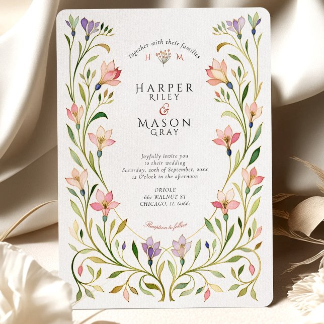 Delikate Art Nouveau Floral Gold Hochzeit Einladung (Von Creator hochgeladen)