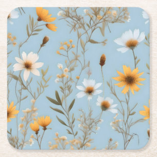 Delikate australische Wildblumen auf blau, Rechteckiger Pappuntersetzer