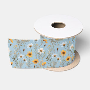 Delikate australische Wildblumen auf blau, Satinband