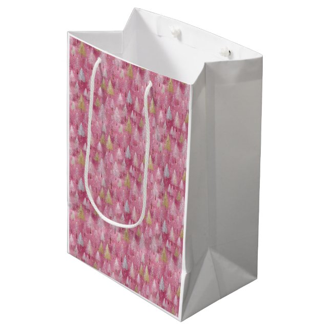 Delikate Baummotif im Hintergrund Mittlere Geschenktüte (Vorderseite Schrägansicht)