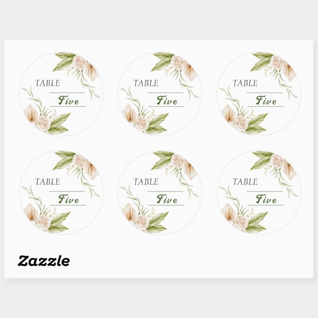 Delikate Beige Tischnummer Runder Aufkleber (Blatt)