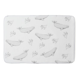 Delikate Beluga-Wale und Seegras-Illustration Badematte