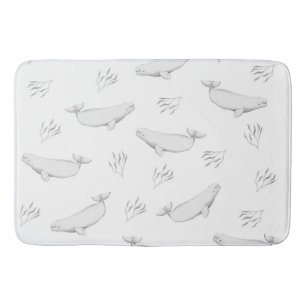 Delikate Beluga-Wale und Seegras-Illustration Badematte