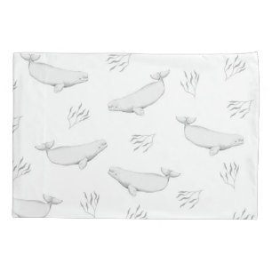 Delikate Beluga-Wale und Seegras-Illustration Kissenbezug