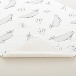 Delikate Beluga-Wale und Seegras-Illustration Sherpadecke