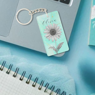Delikate, benutzerdefinierte Minze Blue Daisy Blum Schlüsselanhänger