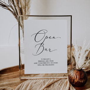 Delikate Black Calligraphy Open Bar Sign Poster